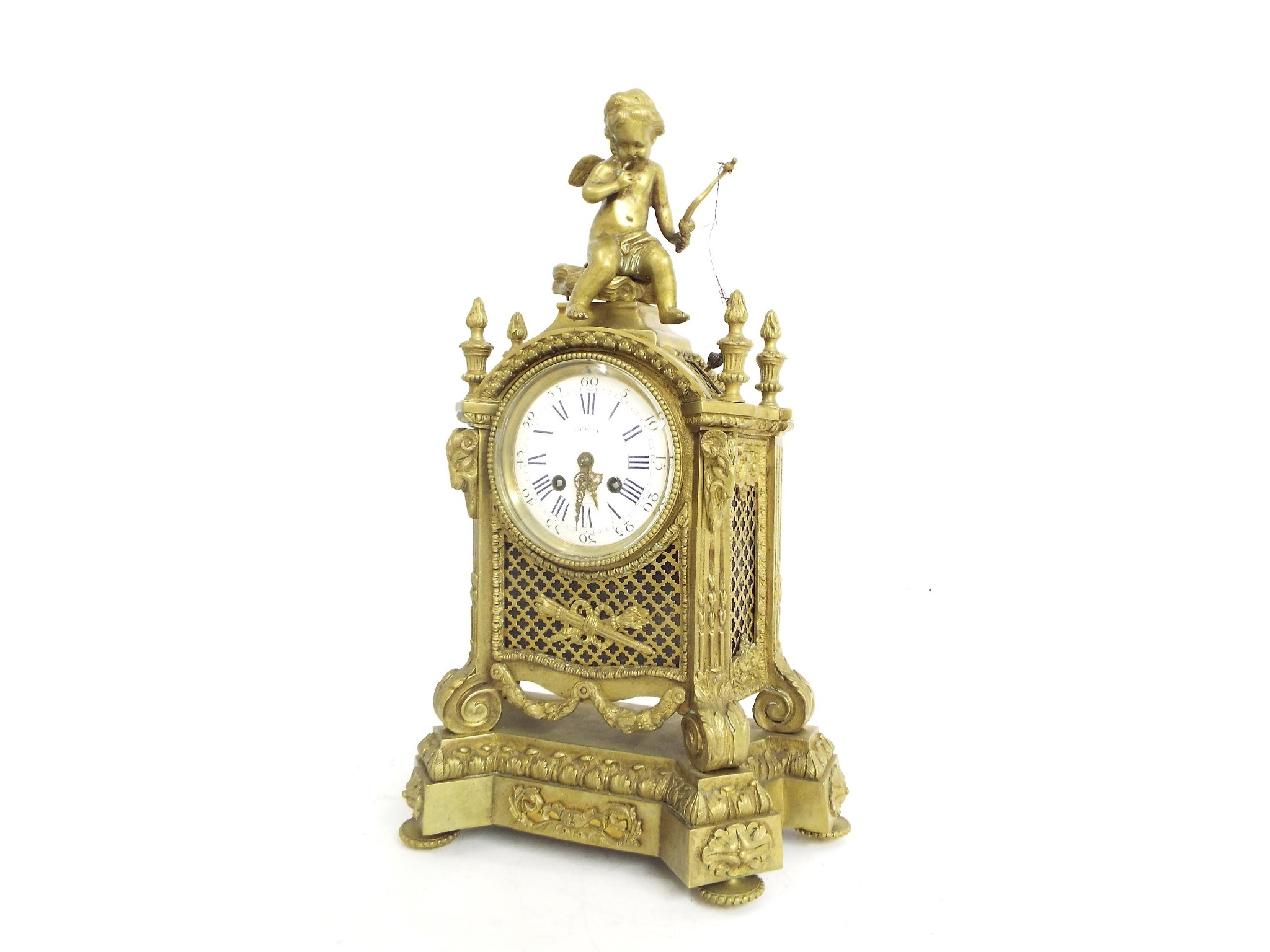 Appraisal: Gilt metal two train mantel clock the movement with outside