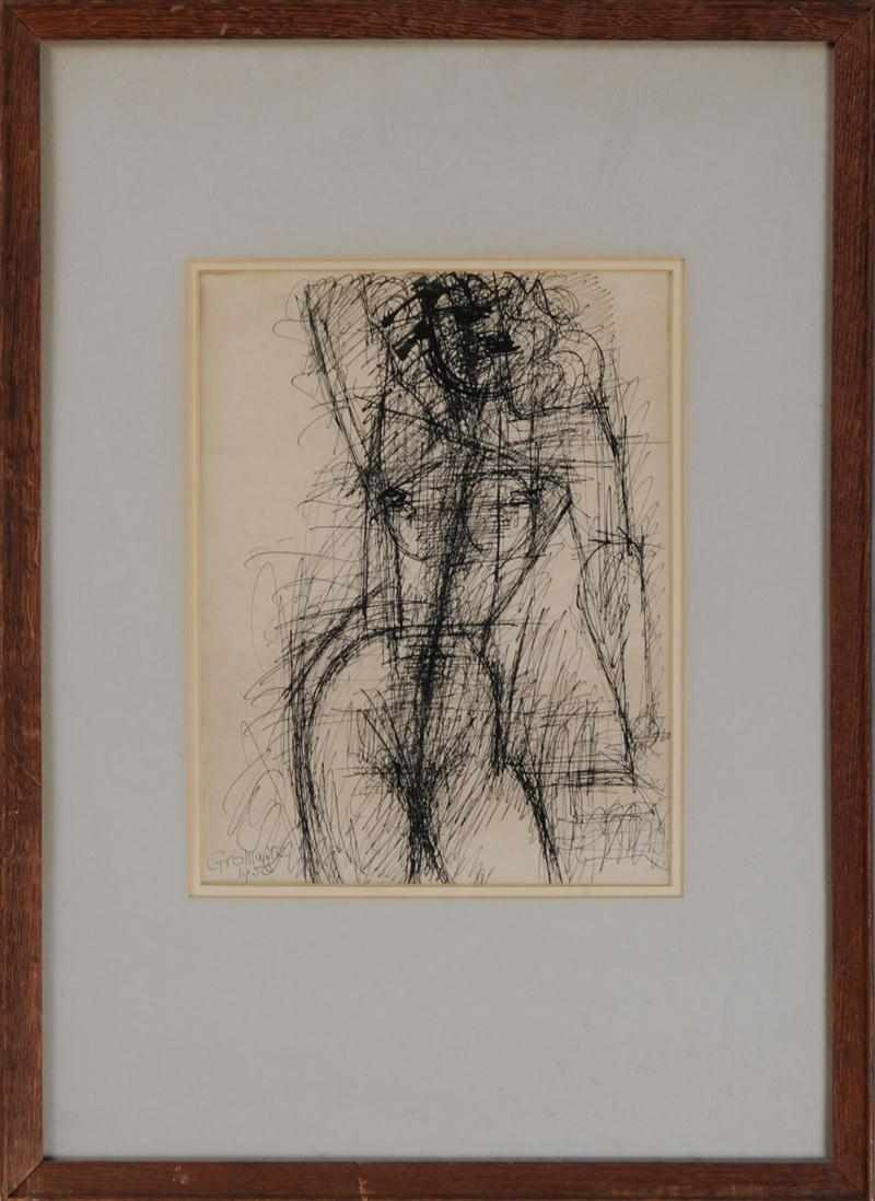 Appraisal: MARCEL GROMAIRE - STANDING FEMALE NUDE Pen and ink on