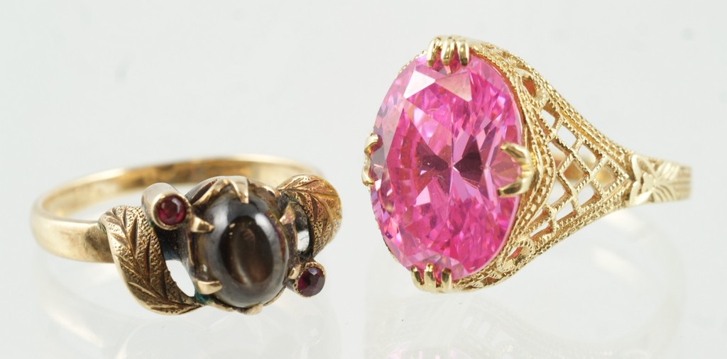 Appraisal: K YG rings large oval pink faceted stone in a