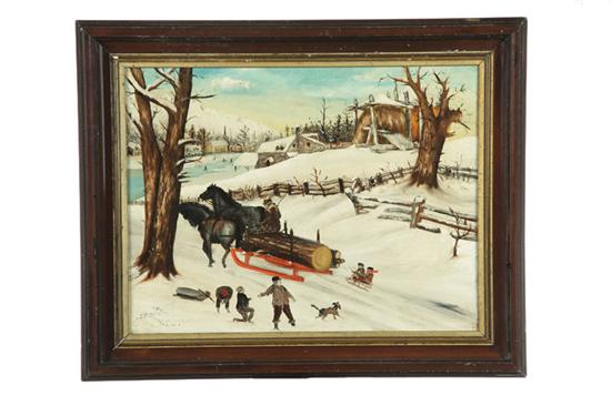 Appraisal: LOGGING SCENE SIGNED ''J H DIERRAMM'' AMERICAN LATE TH CENTURY