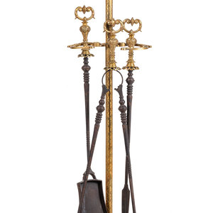 Appraisal: A Set of French Gilt Bronze Fireplace Tools th Century