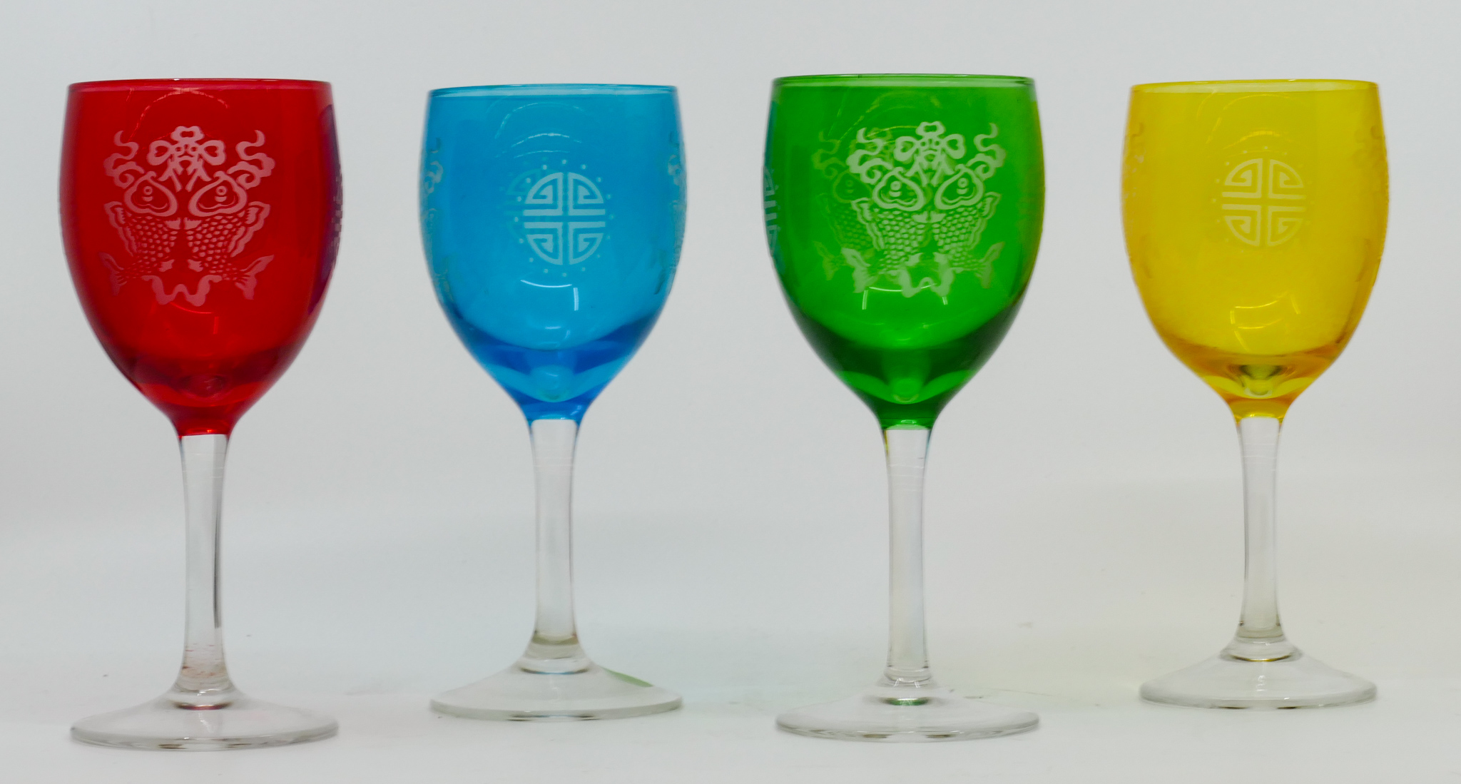 Appraisal: Set Chinese Acid Etched Glass Goblets ''