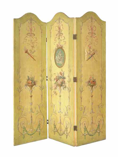 Appraisal: Continental oil on canvas three-part folding screen th c x