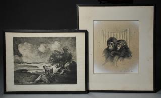 Appraisal: Artworks by Arthur August Jansson - including etching lion looking