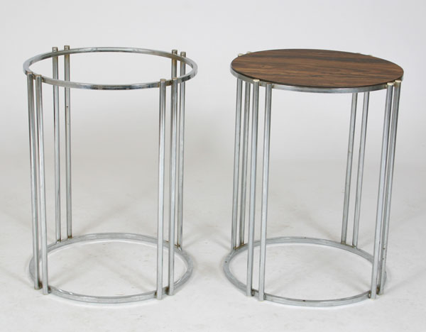 Appraisal: Pair Round Machine Age chrome side tables H x dia