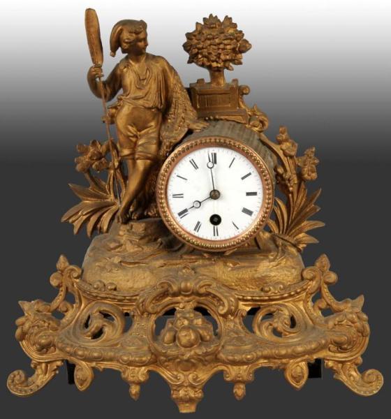 Appraisal: Brass Clock with Porcelain Face Description Unsigned but possibly French