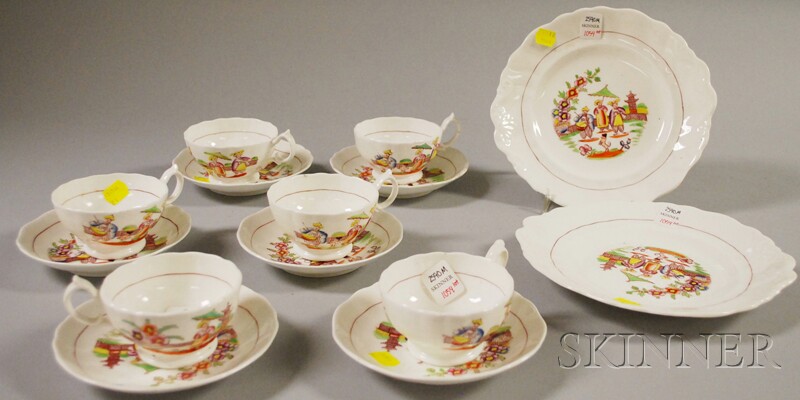 Appraisal: Fourteen-piece New Hall Transfer and Hand-painted Oriental Scene-decorated Porcelain Partial