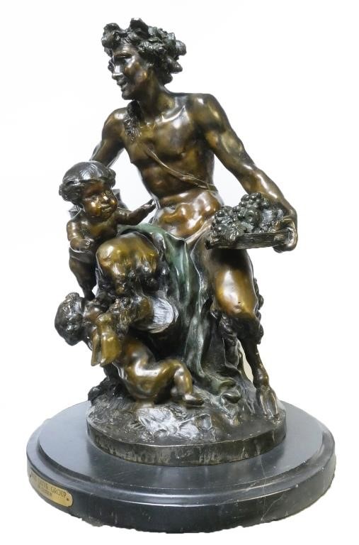 Appraisal: CLODION Bronze Male Satyr Group on a marble base Signed