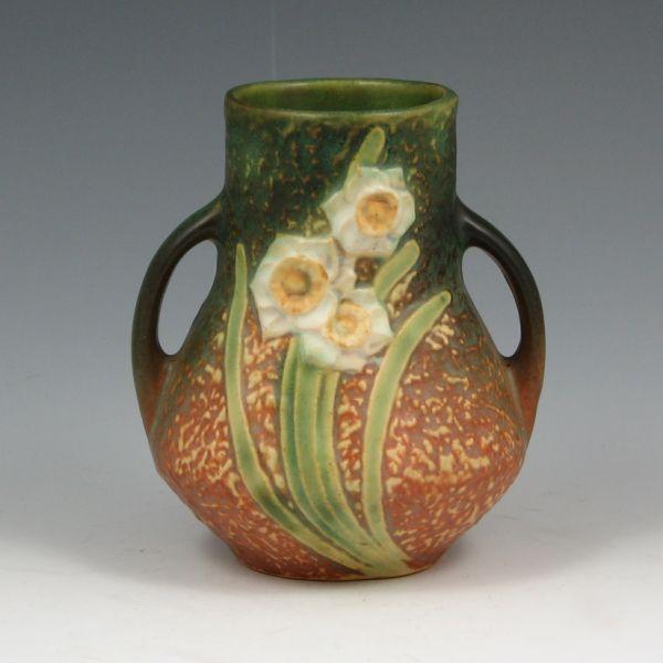 Appraisal: Roseville Jonquil - handled vase Unmarked Very small flake to