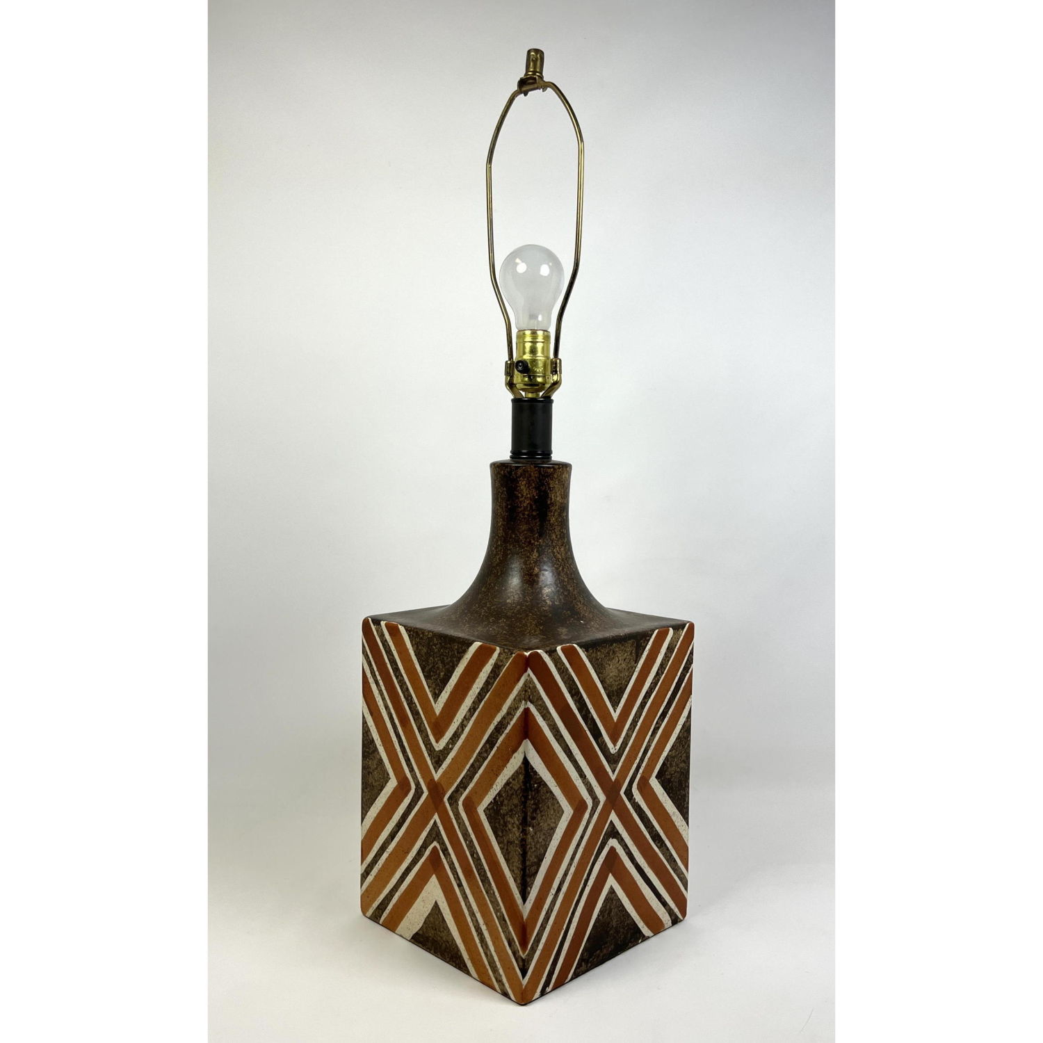 Appraisal: Large Italian Pottery Table Lamp Square form with graphic diamond