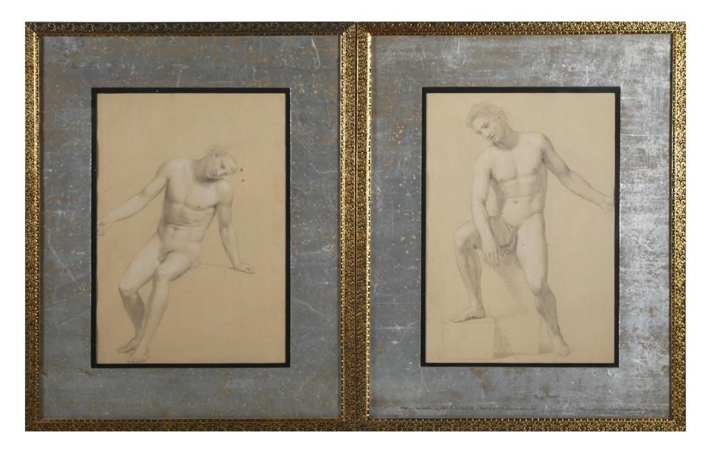 Appraisal: Pair of French Academy figure drawings circa th century Unsigned