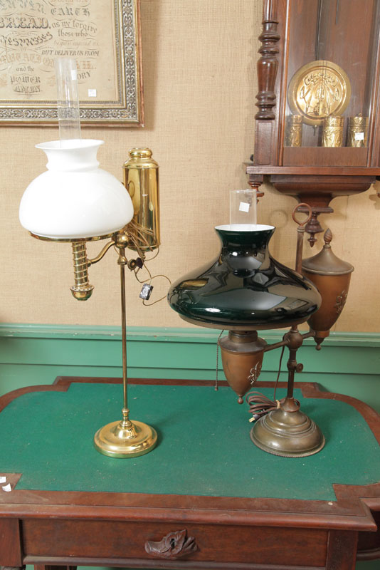 Appraisal: TWO STUDENT LAMPS Including one with a dark green glass