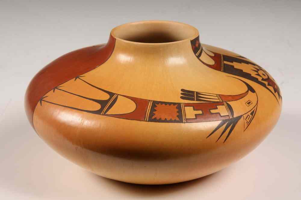 Appraisal: NATIVE AMERICAN POTTERY - Squatty Narrow Mouth Pot with Polychrome