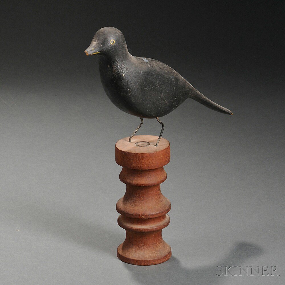 Appraisal: Carved and Painted Blackbird Figure on Stand America early th