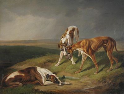 Appraisal: William Patrick Adam th Century Three lurchers in a landscape