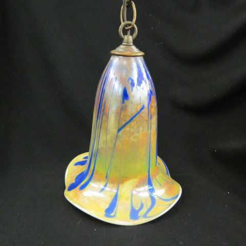 Appraisal: Art Glass Hanging Light iridescent blue yellow excellent