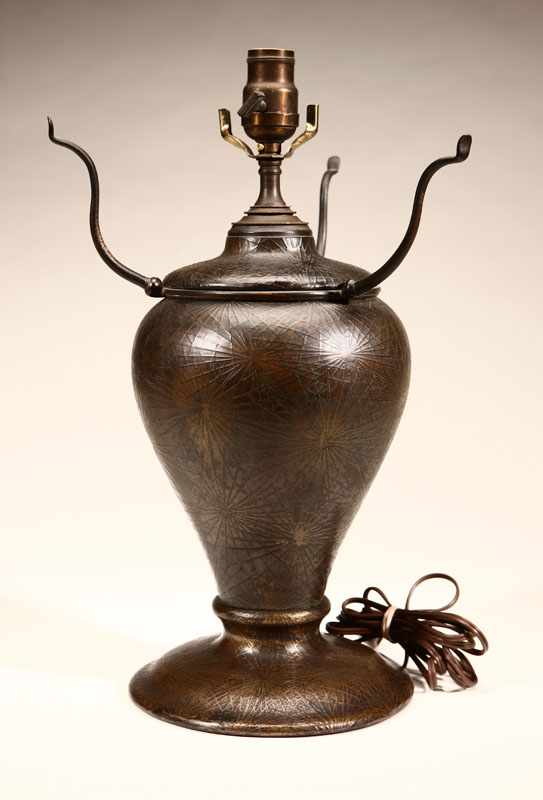 Appraisal: A Tiffany Studios 'Pine Needles' patinated bronze oil lamp base