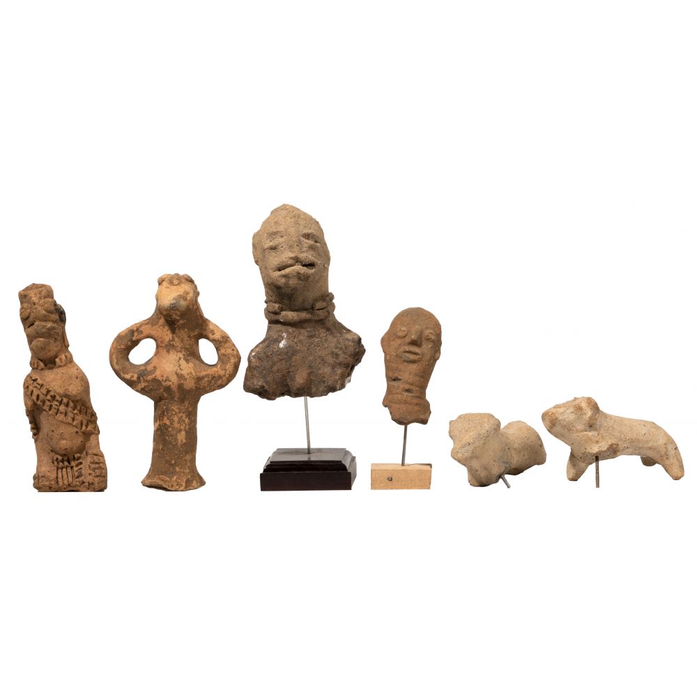 Appraisal: AFRICAN TERRACOTTA ASSORTMENT items including Komaland heads a Sao head