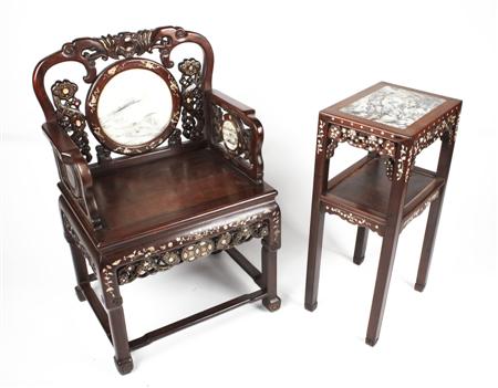 Appraisal: PAIR OF CHINESE ROSEWOOD AND MOTHER OF PEARL INLAID CHAIRS