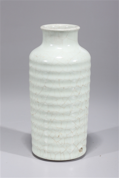 Appraisal: Chinese celadon glazed porcelain vase with ribbed design with six-character