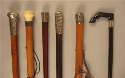 Appraisal: Group of six silver mounted walking sticks th th century