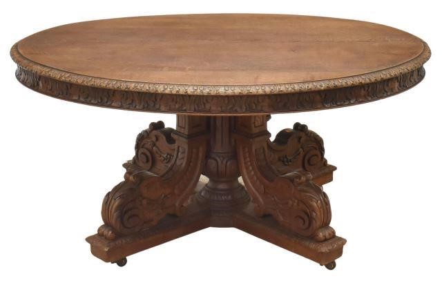 Appraisal: French Henri II carved oak dining table th c having