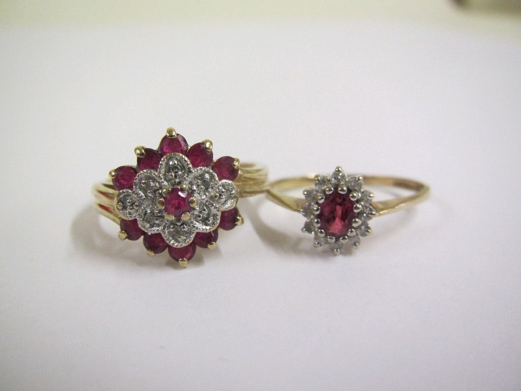 Appraisal: Two ct gold ruby and diamond cluster rings