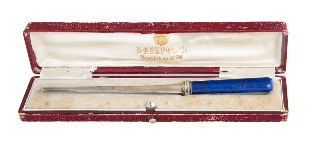 Appraisal: A FABERGE SILVER-MOUNTED LAPIS LAZULI LETTER OPENER ST PETERSBURG -