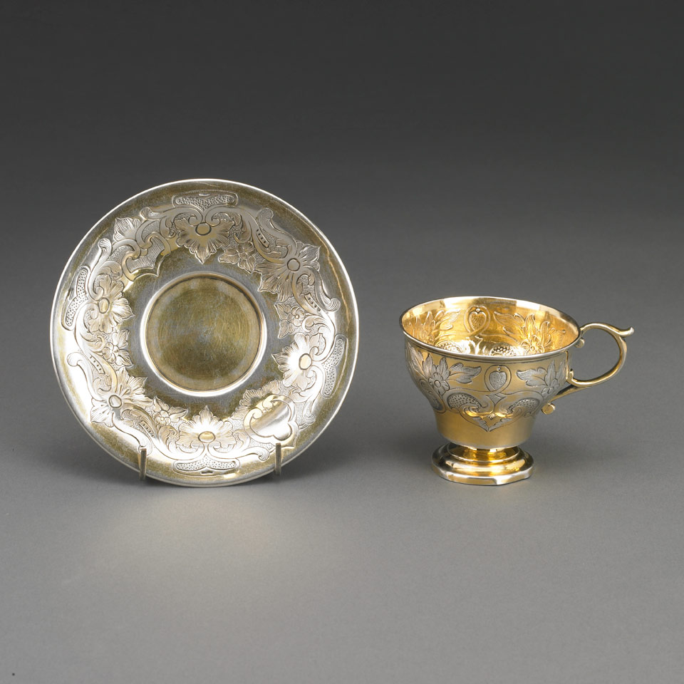 Appraisal: Russian Silver-Gilt Cup and Saucer Johann Fredrik Manstr m St