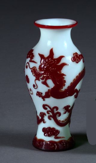 Appraisal: Peking Cameo Ruby-over-Lattimo Glass Cabinet Vase first quarter th century