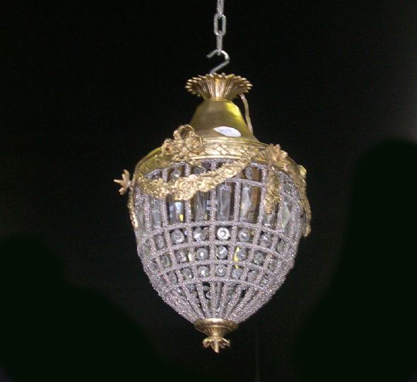 Appraisal: Diminutive Brass and Cut Glass Lantern of modified acorn form