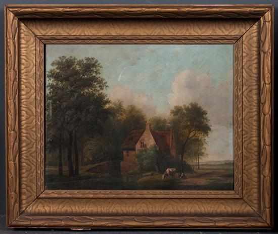 Appraisal: British School late th century Landscape with Cottage and Cattle