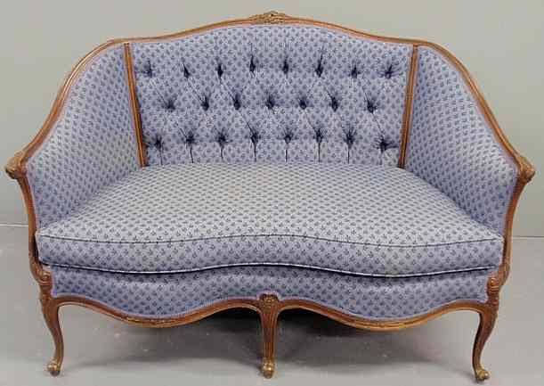 Appraisal: Louis XVI style love seat with blue upholstery h x