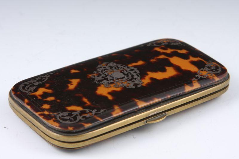 Appraisal: Tortoise Shell Eyeglass Case th c with inlaid silver plaque