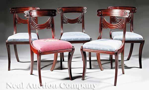 Appraisal: A Suite of American Carved Mahogany Side Chairs after the