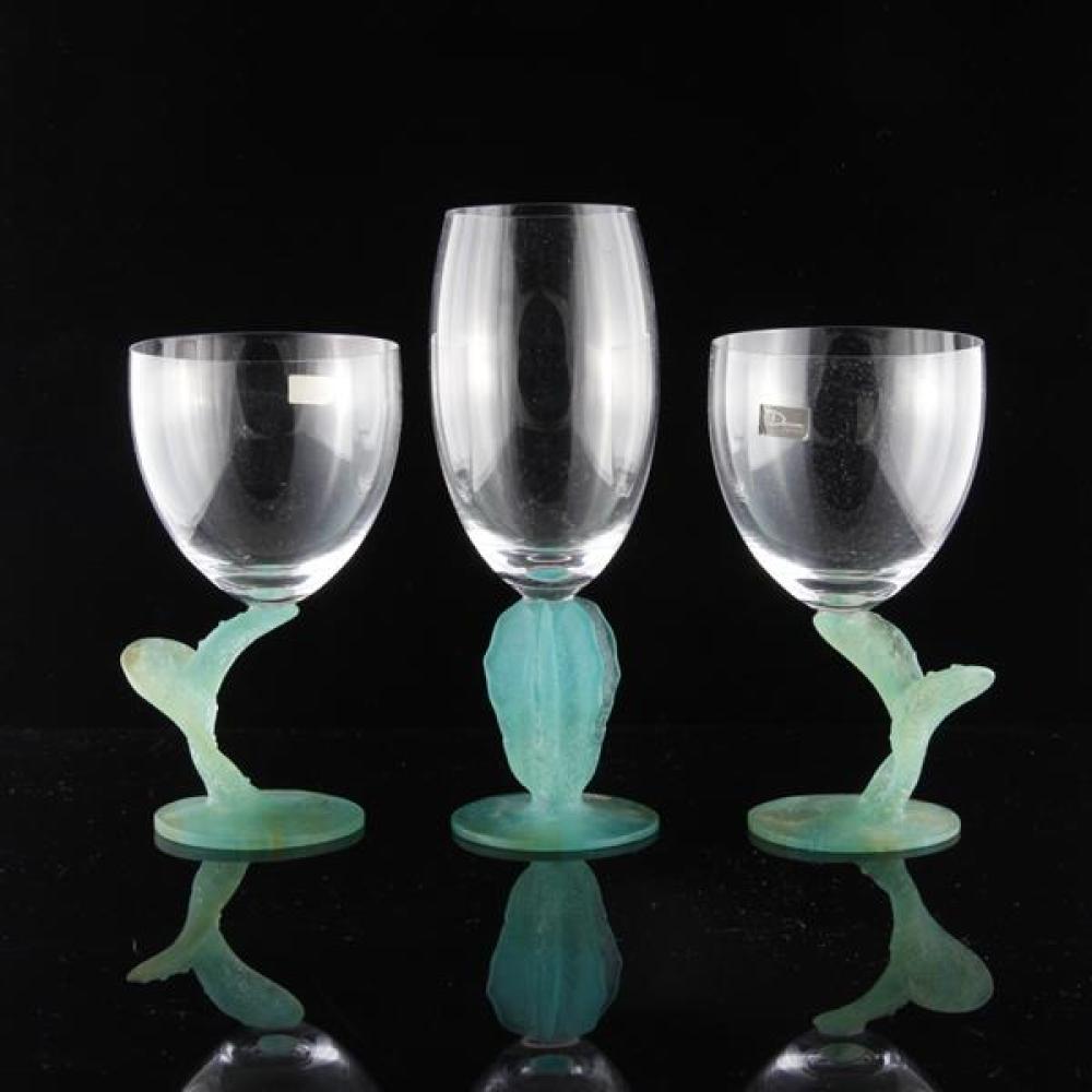 Appraisal: THREE HILTON MCCONNICO FOR DAUM FRANCE GLASS WINE GLASS WITH