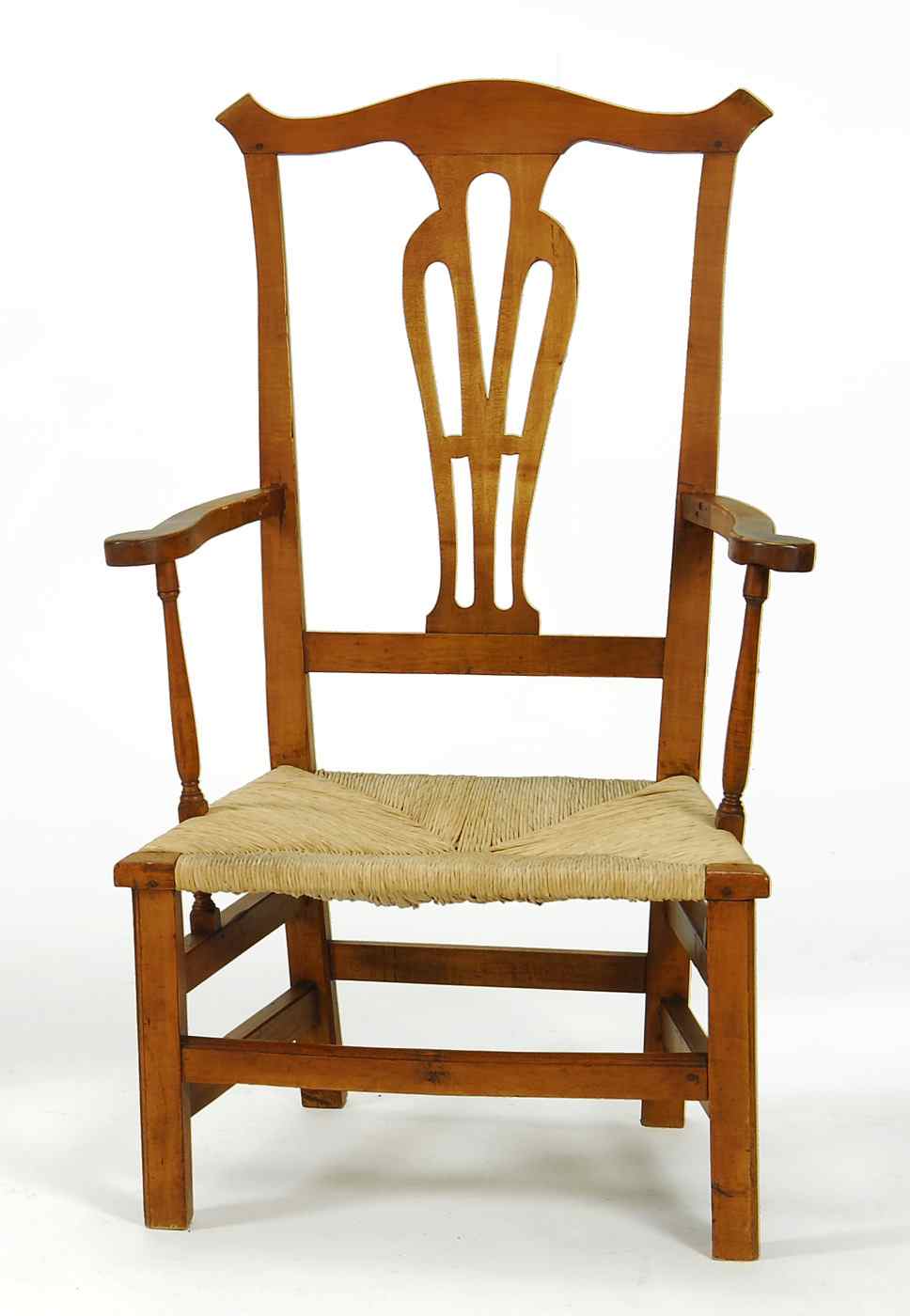 Appraisal: ANTIQUE AMERICAN COUNTRY CHIPPENDALE ARMCHAIR th CenturyIn cherry Pierced backsplat