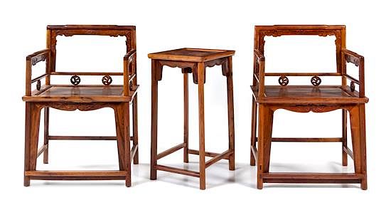 Appraisal: A Pair of Hardwood Low-Back Armchairs Meiguiyi and a Side