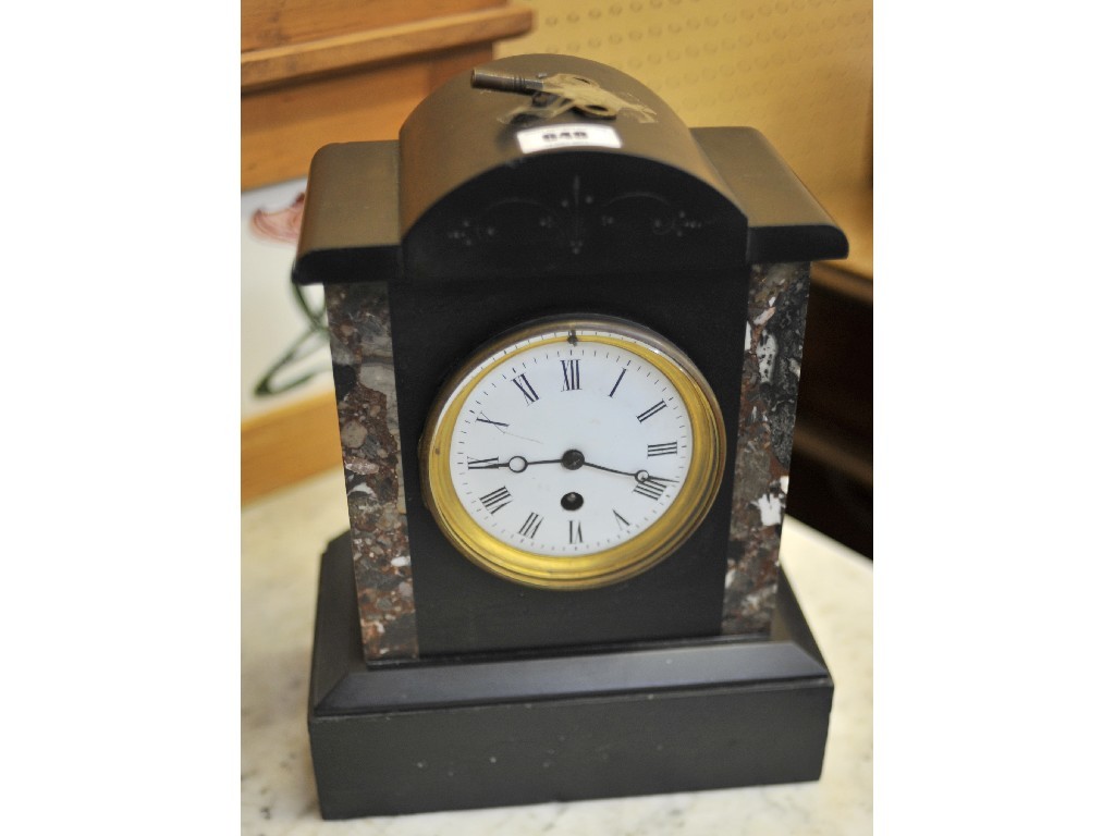 Appraisal: Edwardian black slate and marble mantel clock