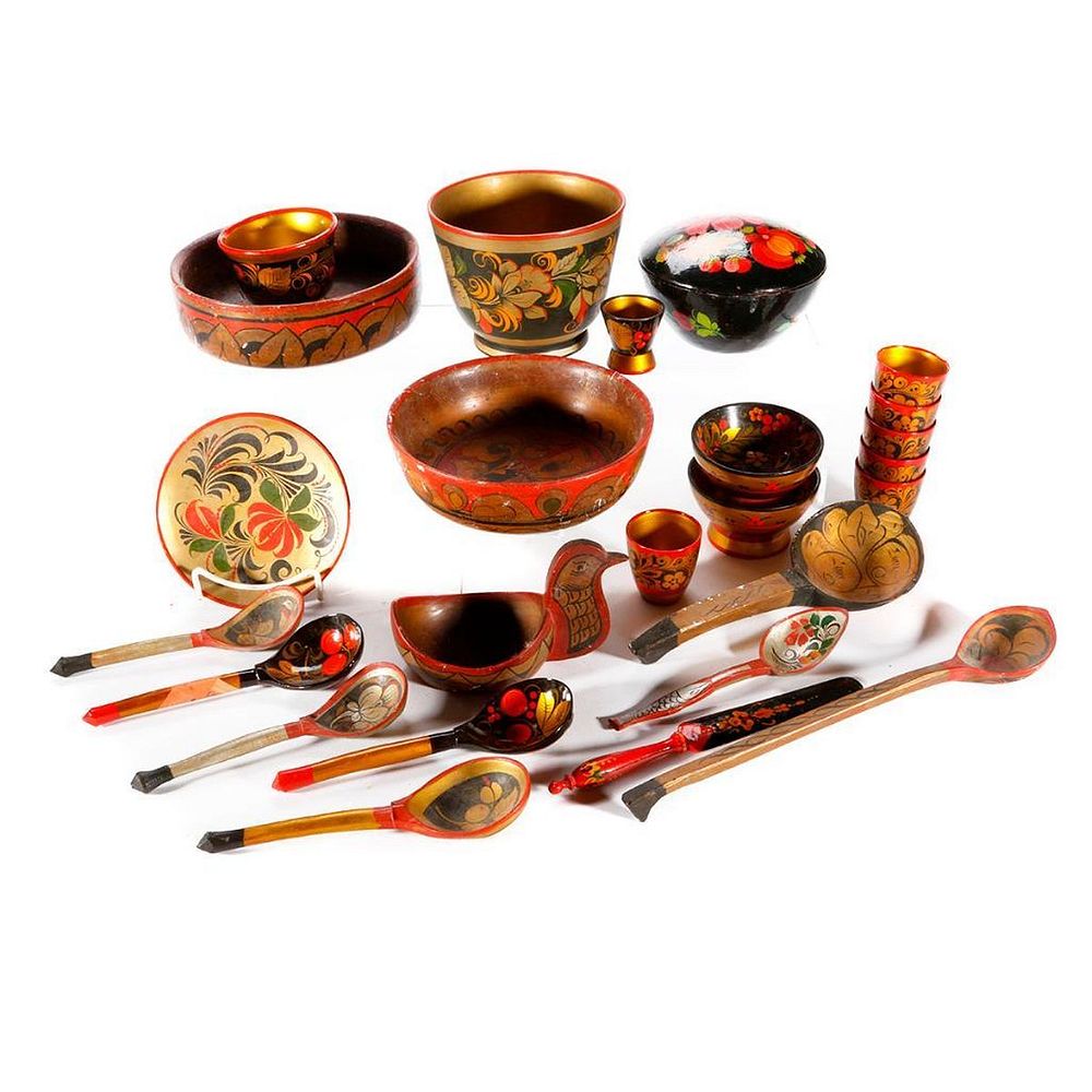 Appraisal: A collection of wooden Russian serving pieces A collection of