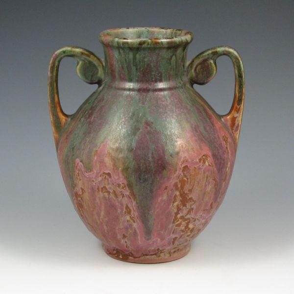 Appraisal: Roseville Carnelian II - handled vase with excellent glaze Unmarked