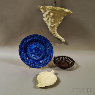 Appraisal: Four English Pottery Items a Staffordshire blue transfer-decorated Rhode Island