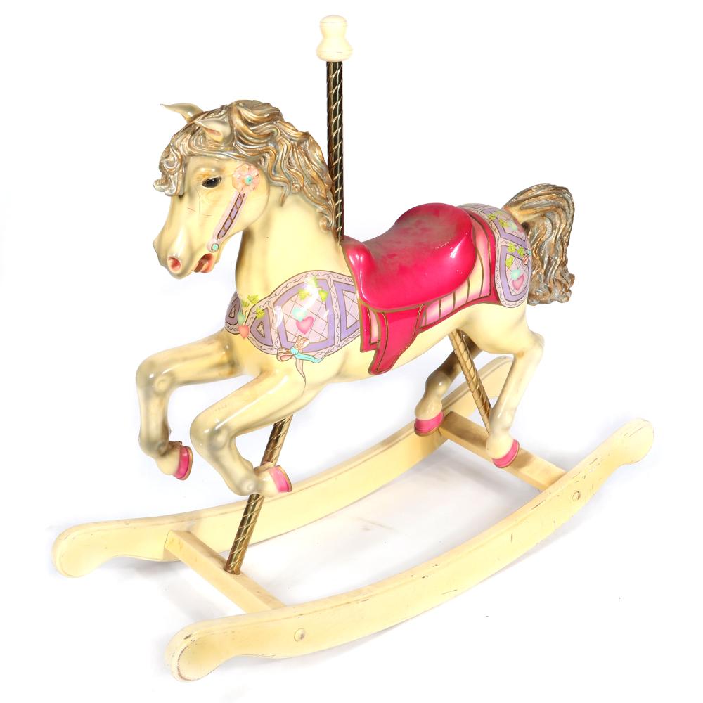 Appraisal: SMALL PAINTED WOODEN CAROUSEL ROCKING HORSE WITH ROPE TWIST BRASS