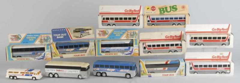 Appraisal: Lot of Plastic Bus Toys Description Mostly made in Hong