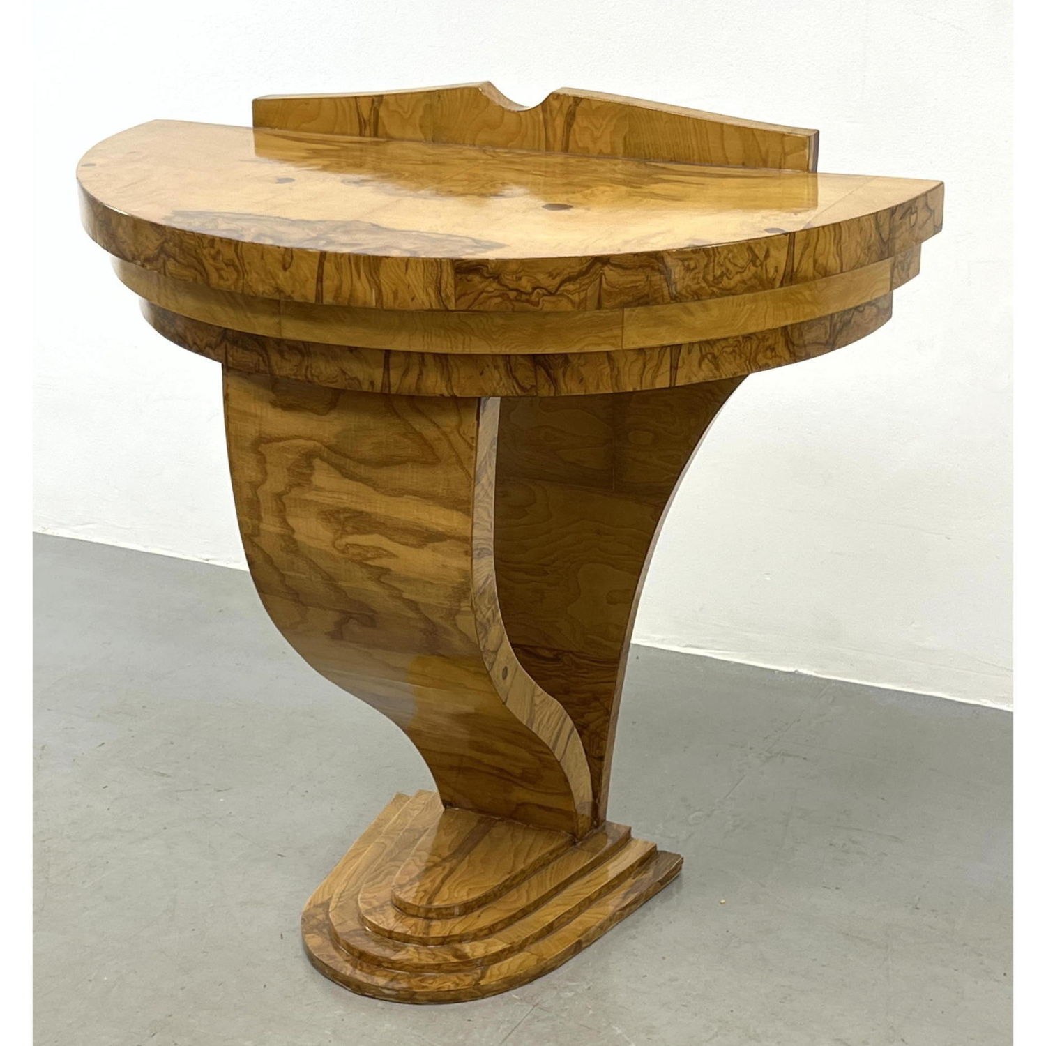 Appraisal: Burl Wood Hall Console Table Sculptural Form on Stepped Base