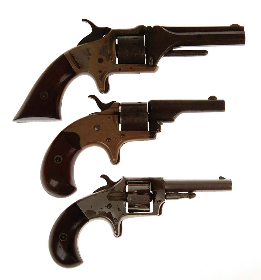 Appraisal: LOT OF THREE ANTIQUE SMALL BORE SPUR TRIGGER REVOLVERS All