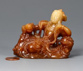 Appraisal: Chinese Jade Figural Buddha Carving Chinese russet to cream shaded