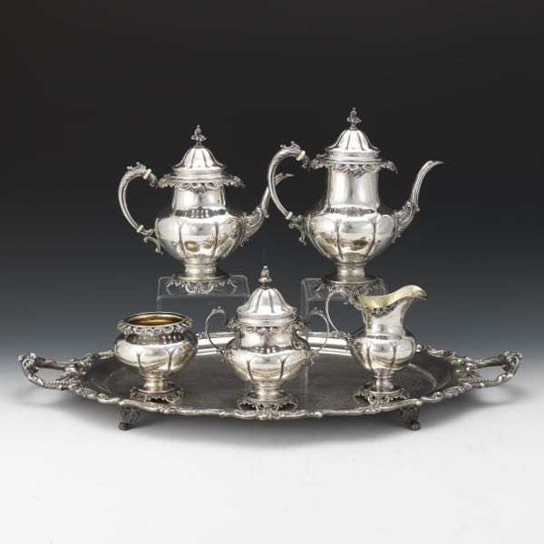 Appraisal: WALLACE STERLING SILVER FIVE-PIECE TEA COFFEE SERVICE WITH MATCHING SILVER