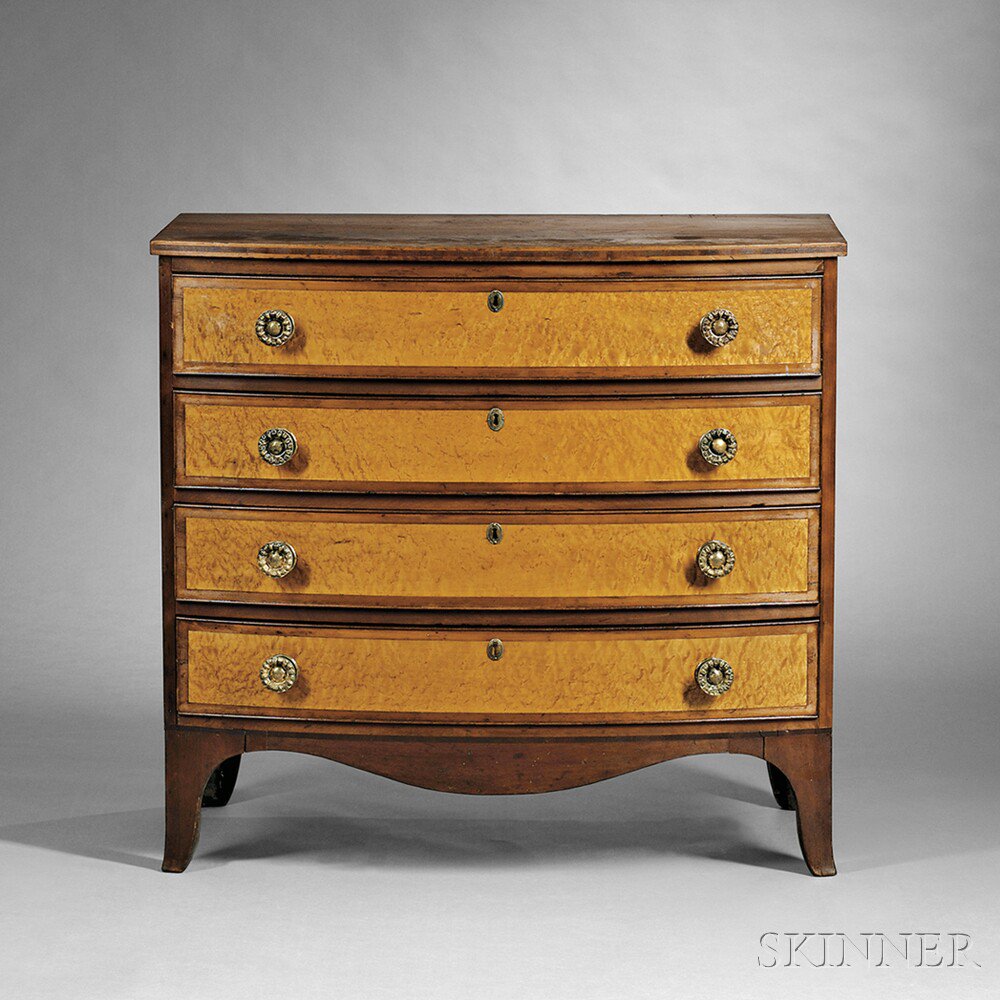 Appraisal: Federal Cherry and Bird's-eye Maple Inlaid Elliptical-front Bureau New England