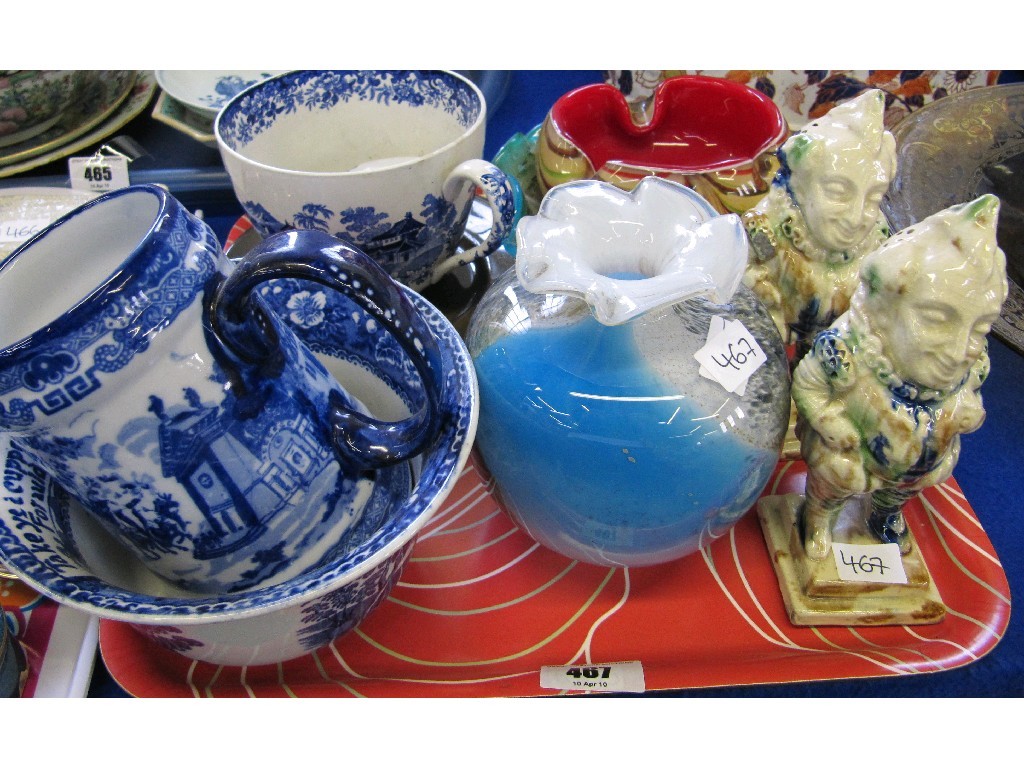 Appraisal: Tray lot of assorted ceramics and glass to include blue